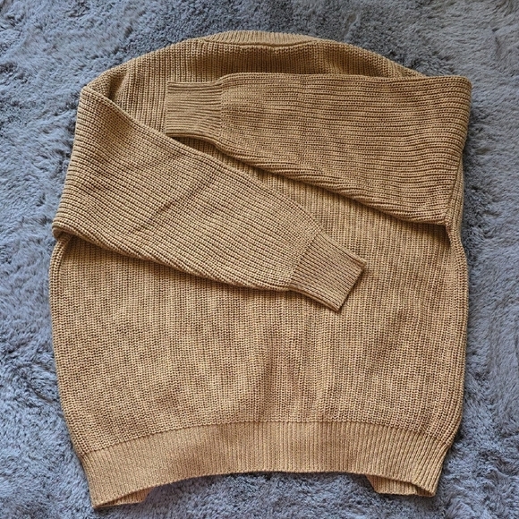 Callahan Tan Cardigan Sweater V-Neck Ribbed Button Cable Fisherman Large - Picture 3 of 10